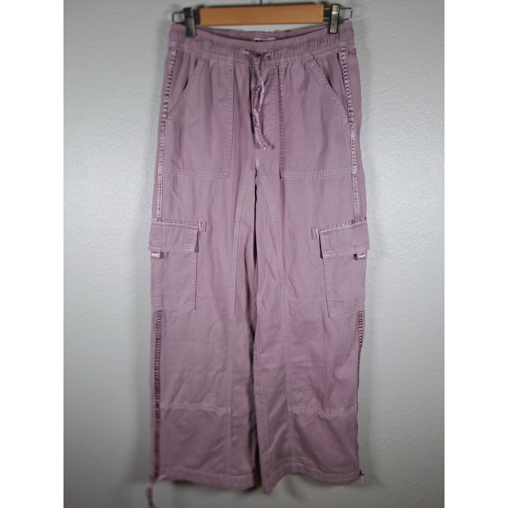 SO Womens Cargo Pants Purple Lavender Wide Leg Elastic Waist Cotton Small